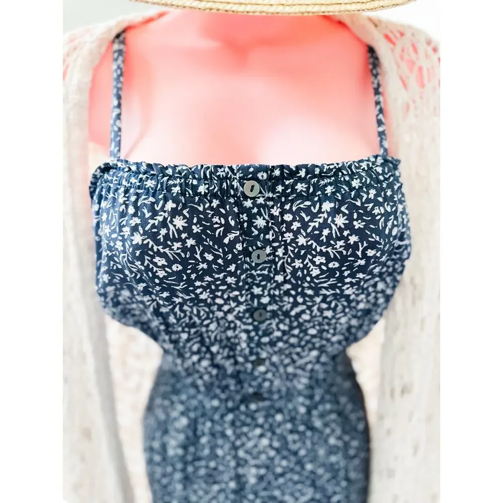 Twirling through Flowers button blooming floral breezy midi dress L